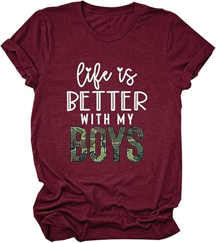 Miniatura 5 de Life is Better with My Boys - Camisetas divertidas para mamá, camisetas casuales de manga corta con cuello redondo para mujer