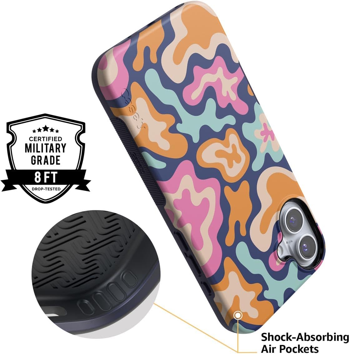 Casely iPhone 16 Case | Midnight Color Splash | Abstract Retro | Bold Protective Design | Compatible with MagSafe