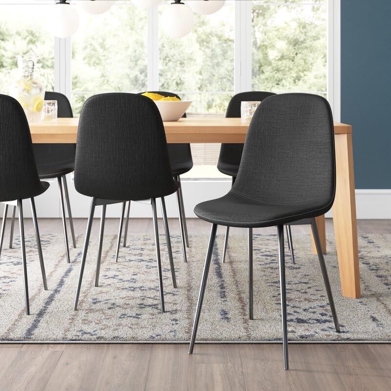 Image of 35 inch Round Dining Table Set with 4 Upholstered Fabric Chairs, Modern Wood Top Kitchen & Dining Room Table Set, Black Metal Legs for Apartment - Black