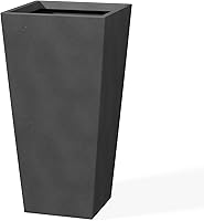 Kante 28" Tall Tapered Concrete Planter - Large Lightweight Indoor Outdoor Plant Pot with Drainage Hole & Rubber Plug, Burnished Black