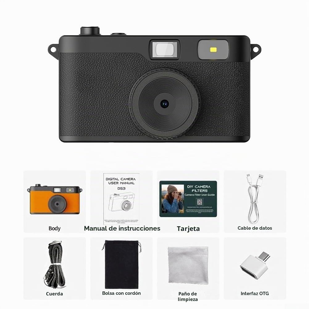 Cámara digital vintage – Cámara digital retro de 12 MP sin pantalla vintage cámara compacta para principiantes (naranja)