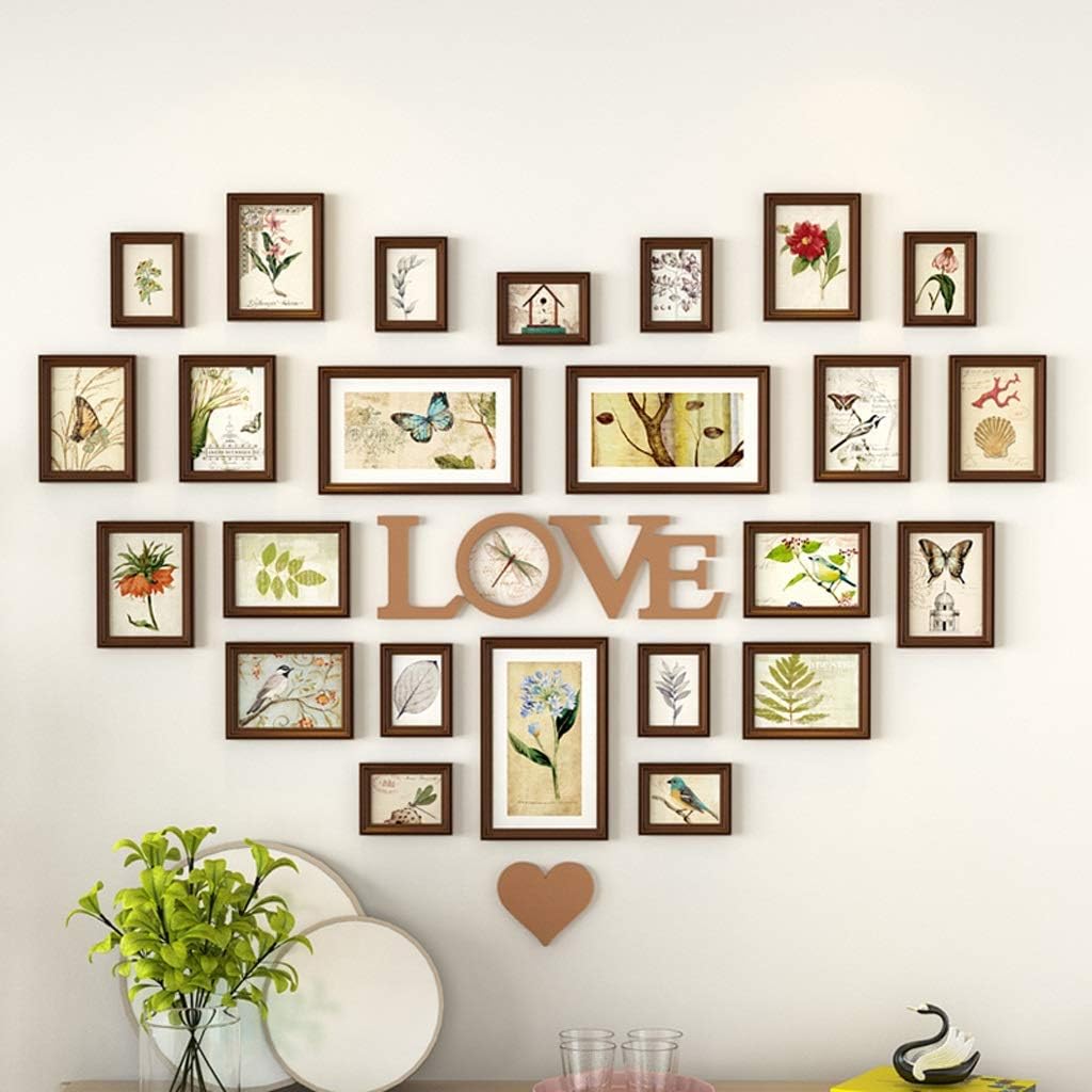 YUBIN photo frames multiple photos, Wooden Photo Frame Heart Shaped Photo Wall,12 Picture Frames Set,Wall Gallery Collage Frames With Hanging Template (Color : C)