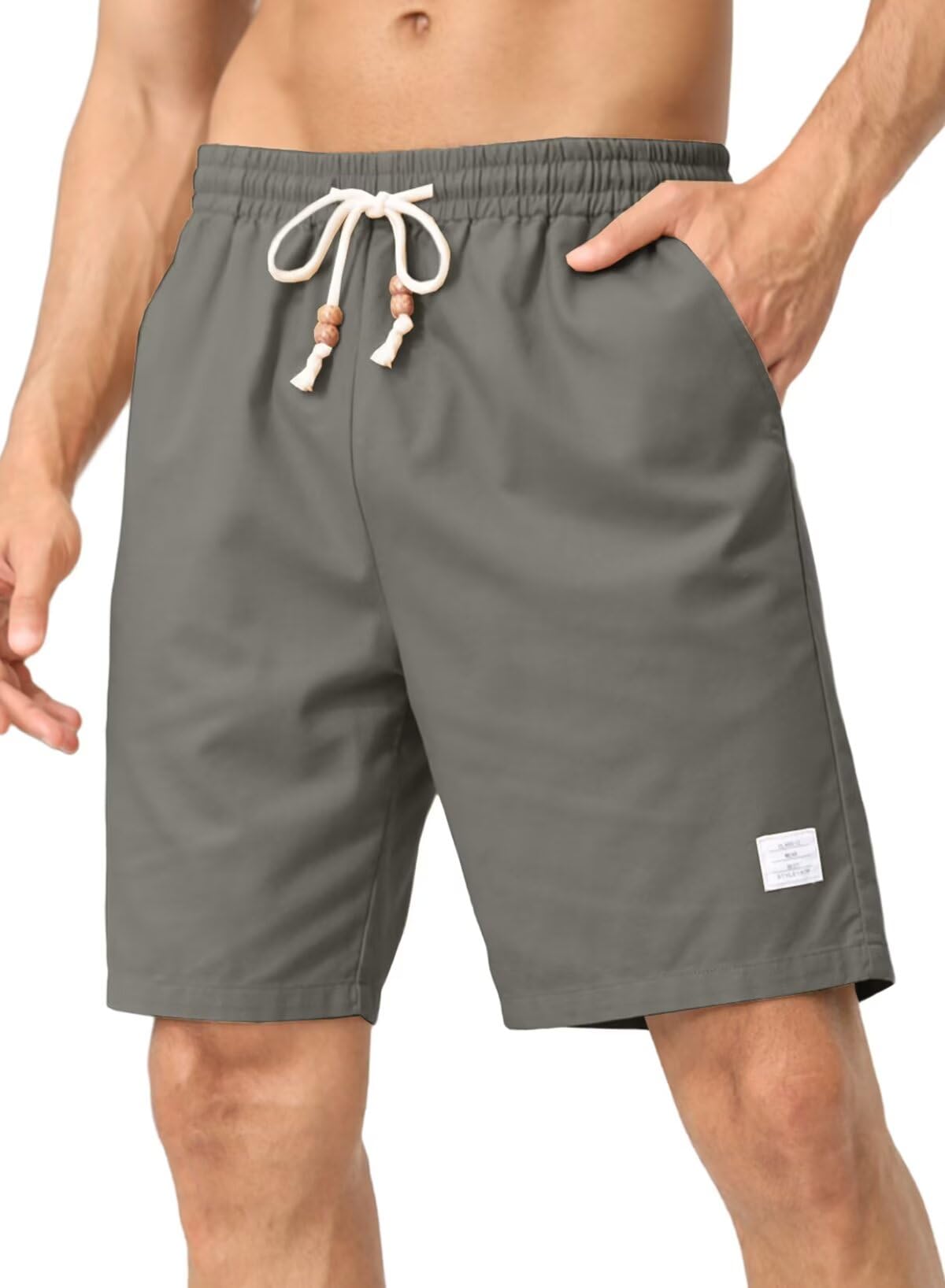 JMIERR Herren Baggy Kurze Hosen Sommer Leinen Beach Shorts Baumwolle Casual Sport Short mit Taschen S-3XL