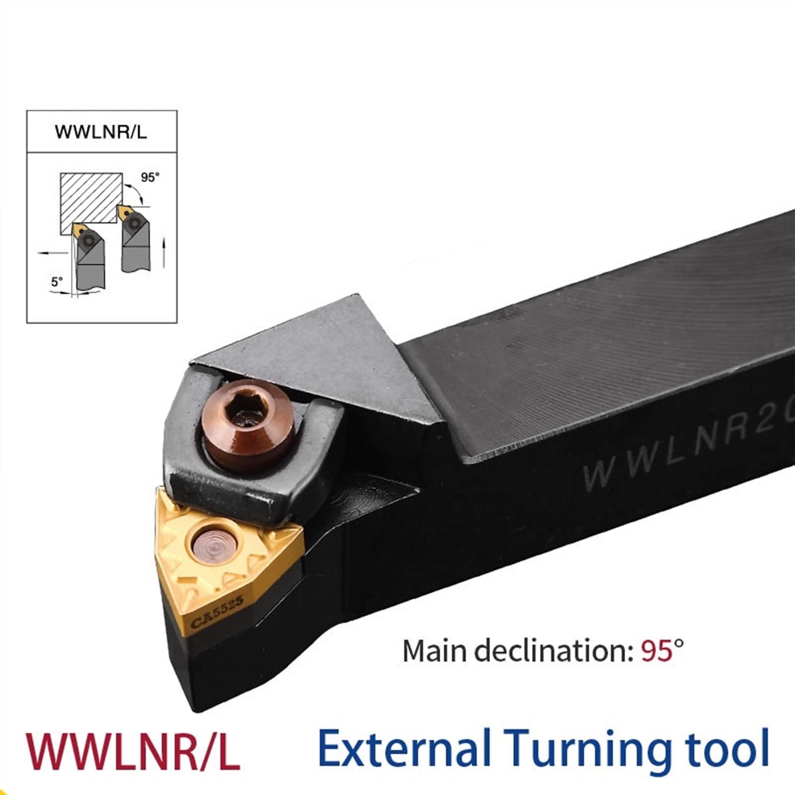 WWLNR2020 WWLNR2525 WWLNR3232 Portaherramientas de torneado externo WNMG Insertos carburo WWLNR Barra torno Juego herramientas corte CNC(WWLNR2525M08)