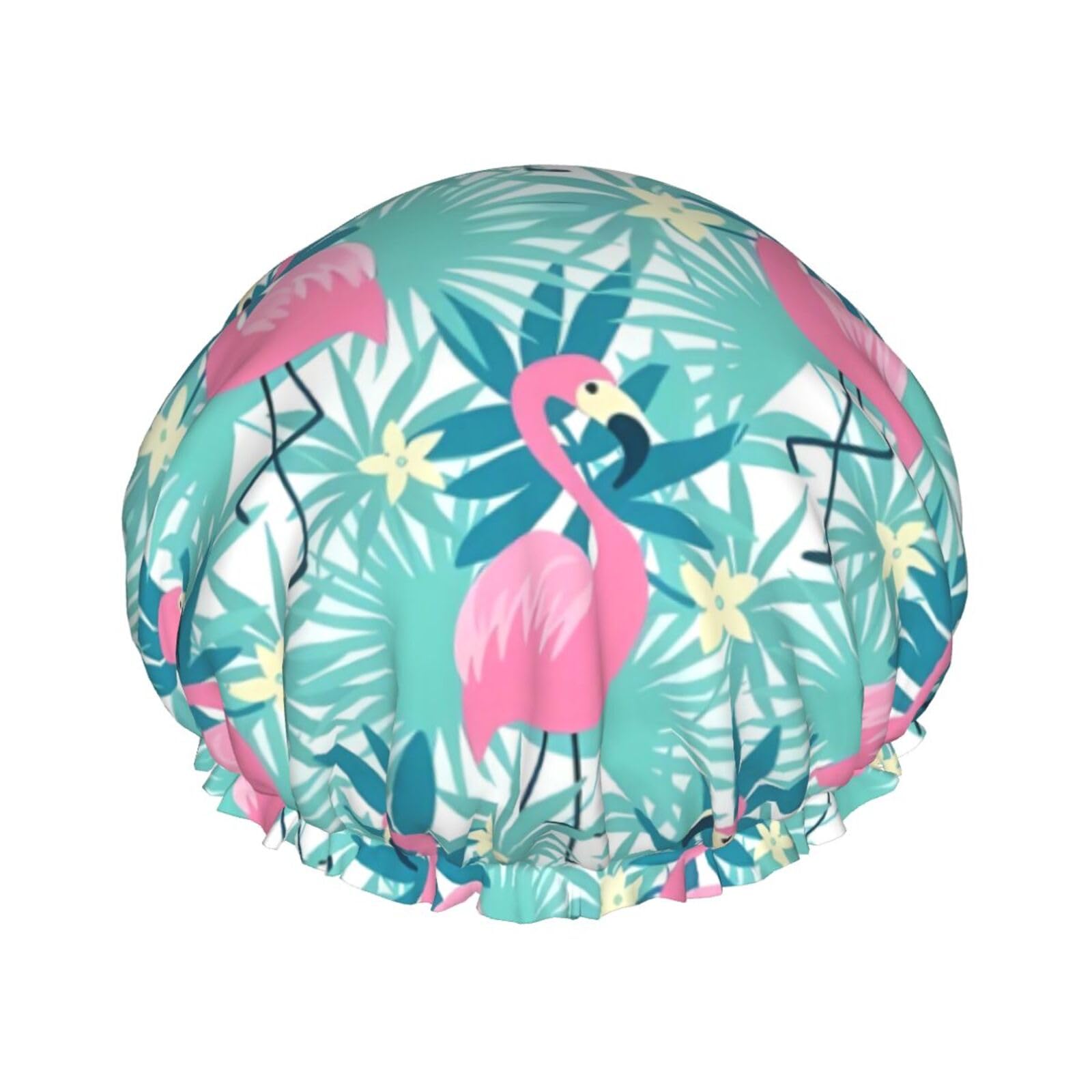 Flamingos Shower Cap For Women Reusable Waterproof Double Layers Bath Cap Hair Protection Elastic Ladies Spa Salon Shower Hat