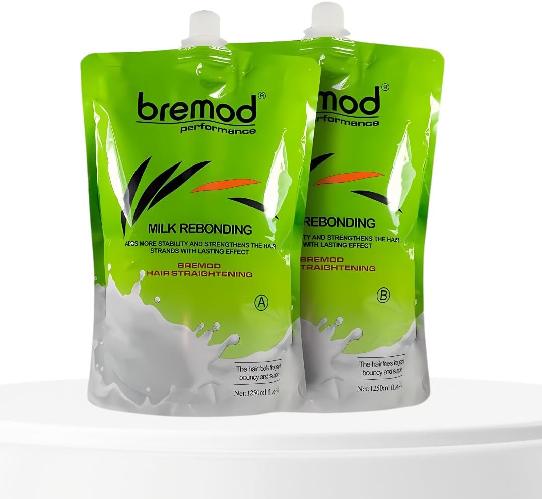 Bremod Milk Rebonding Hair Straightening Set | Professional Salon-Quality Formula | Smooth & Silky Hair Treatment | 1250ml x 2