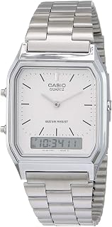 Casio AQ230A7D Men's Silver Digital Dress Watch - Quartz Movement, Alarm, Chronograph, Water Resistant