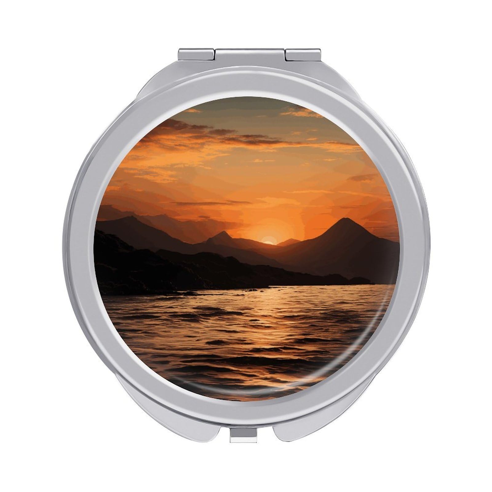 VstaDank Mountain and Water at Sunset Travel Makeup Mirrors Exquisite Double-Sided 2X/1X Magnifying Folding Pocket Mirror Portable Round Handheld Mirror Mini Compact Mirrors for Outdoor Home