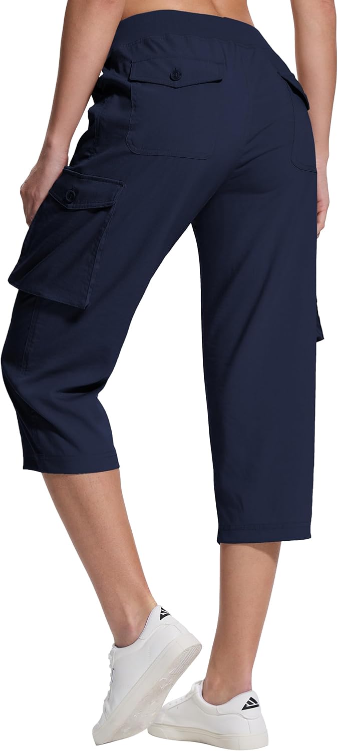 Women's Cargo Capris Pants,Quick Dry Stretch Hiking Pant with 6 Pockets for Travel Casual Outdoor Walking Camping - Image 3