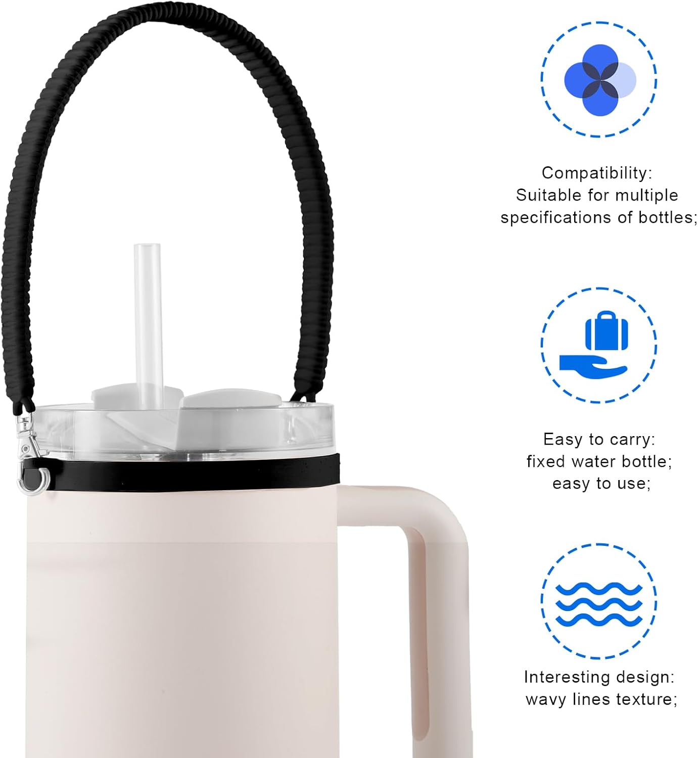 Water Bottle Handle Attachment for Stanley, Silicone Water Bottle Strap Portable Water Bottle Sling, Accessories for Most 8-40oz Cups - Image 4