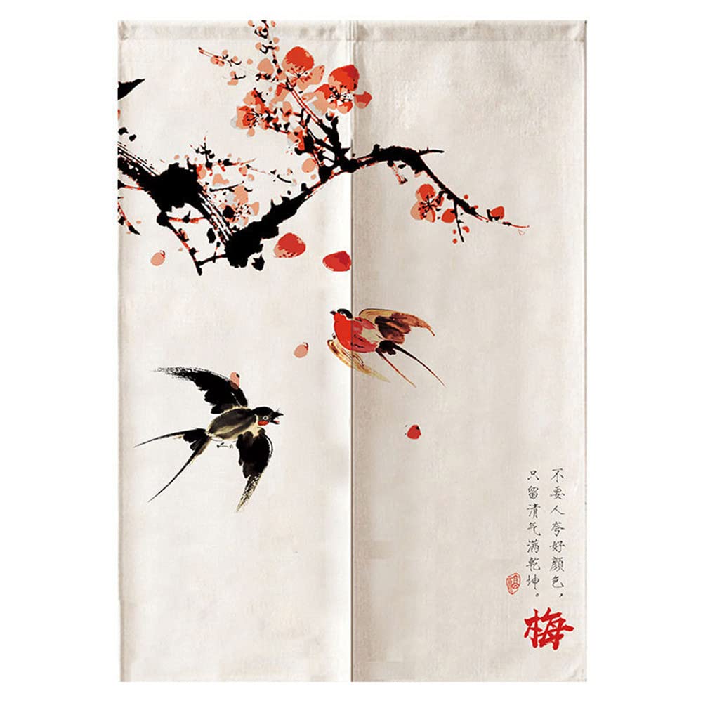 Hiseng Swallow Branch Japanese Noren Curtain Long Type Door Tapestry For Home Decoration, Bedroom Kitchen Restaurant Bathroom Doorway Curtain, Toilet Partition Hanging Curtain (,70X120cm)