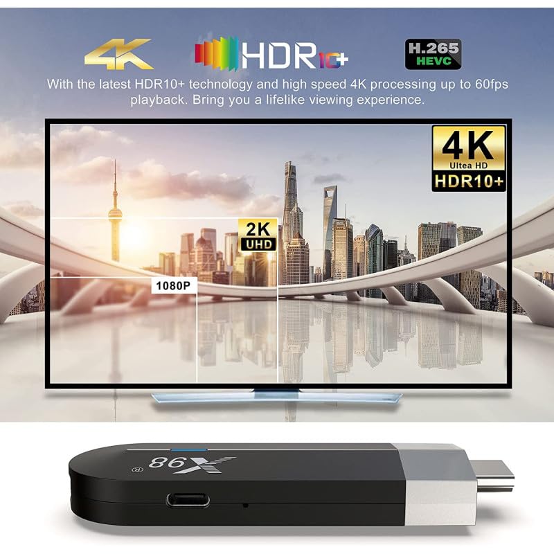 Mini Tv Stick X98 S500 Android 11 Amlogic CPU 4 Core 64bit 2GB RAM 16GB ROM 4K BT 4.0 Wi-Fi 2.4G 5.8G 3D HDR HLG