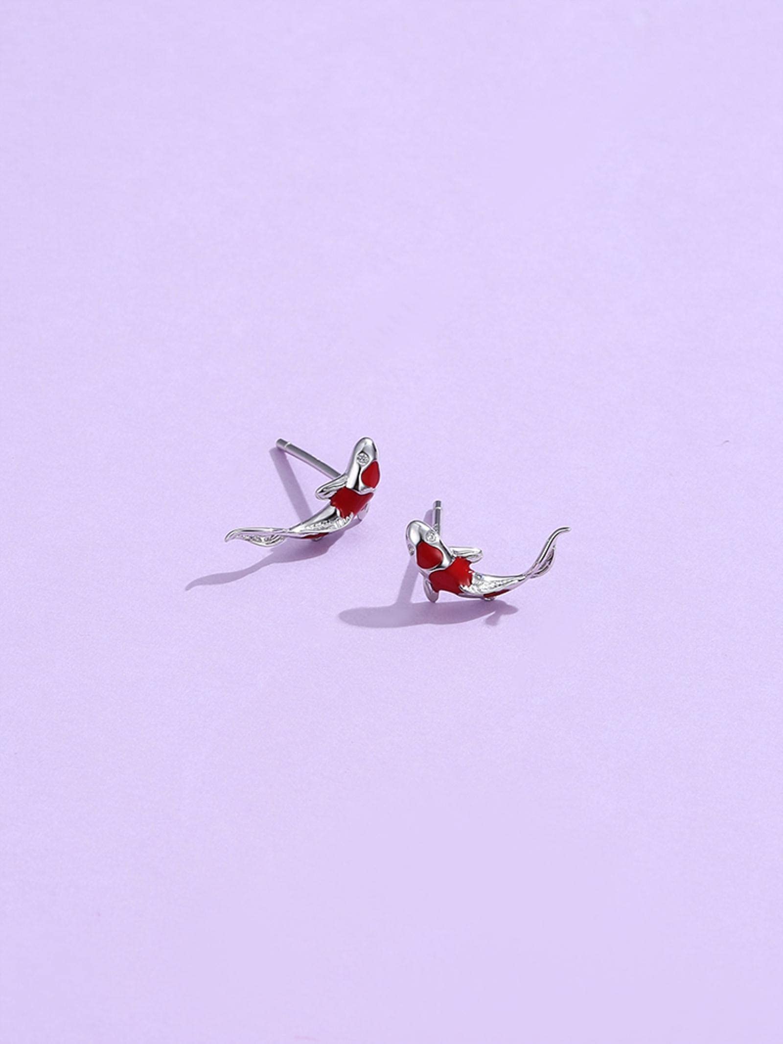 Hcma Women's Platinum,Silver Sterling Silver 925 Jewelry Cute Fish Animal Stud Earrings For Lucky Koi Clear Cubic Zirconia Small Earring