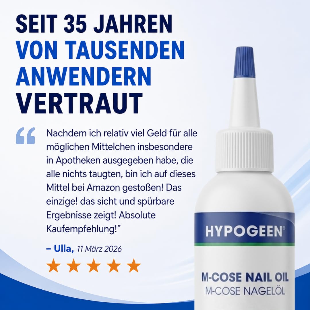 M-cose Nagelöl 100ml – Kosmetische Pflege bei Nagelpilz – Schnell & Intensiv – Wasserfreie Formel mit Teebaumöl & Allantoin – Für brüchige, verdickte & verfärbte Nägel