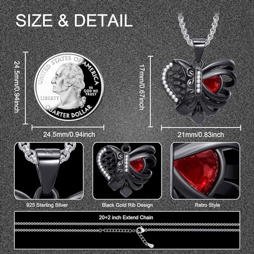 LES OSEWA Gothic Necklace Sterling Silver Black Rib Cage Heart Pendant Necklace Halloween Goth Skull Skeleton Jewelry Gifts for Women Girls2