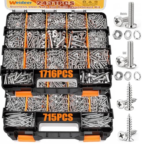 Image of weideer 2431PCS Stainless Steel Nuts and Bolts Assortment,Metric&SAE Screws