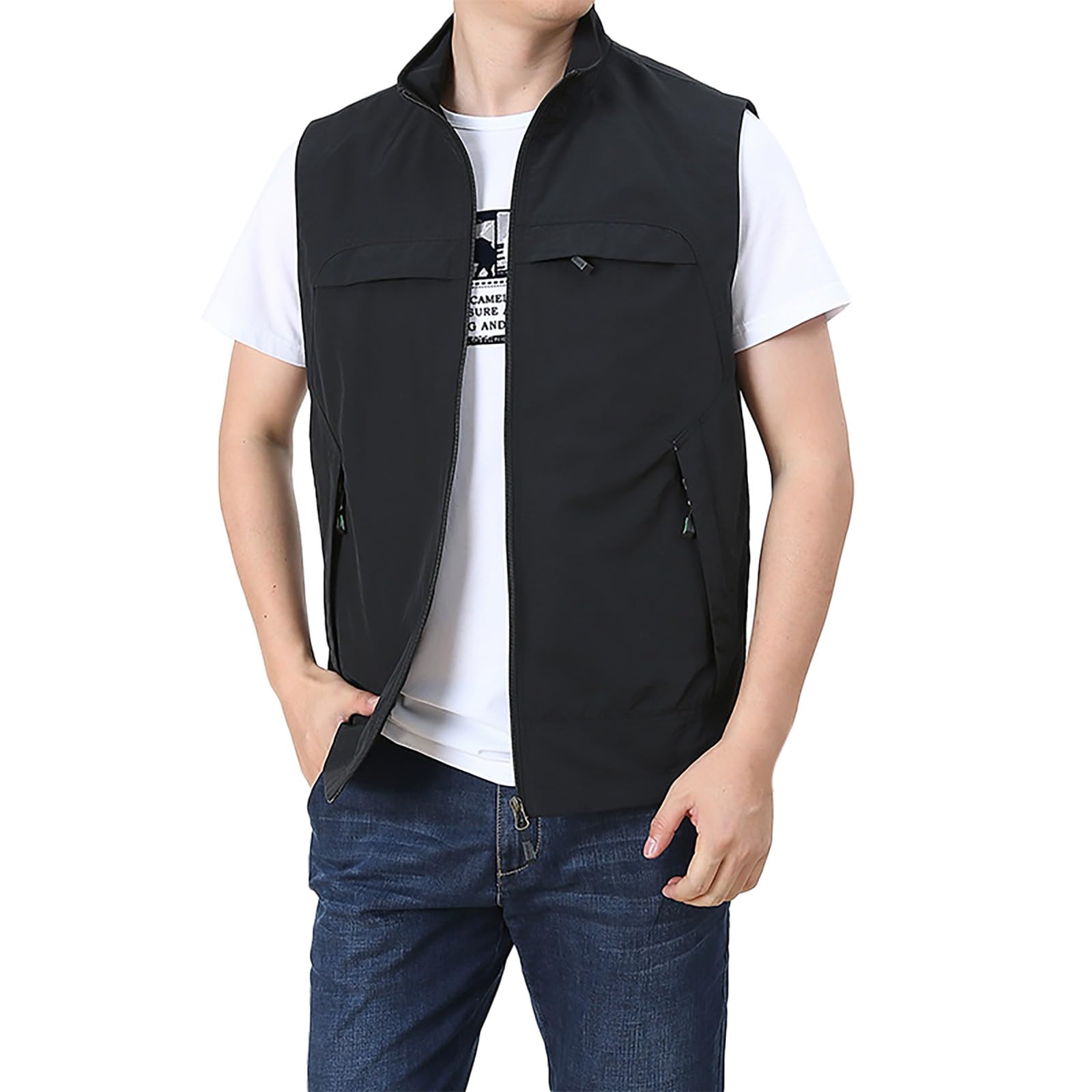 Generisch Gilet da lavoro da uomo, estivo, giallo, rosso, trapuntato