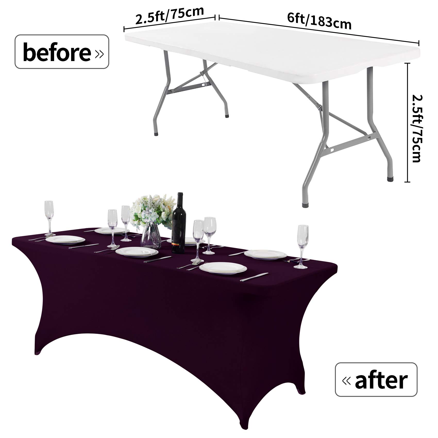 Lot de 2 nappes en élasthanne pour Table de 1,8 m, 1,2 m ou 2,4 m, Nappe Extensible Universelle pour fête, Banquet, Mariage et événements