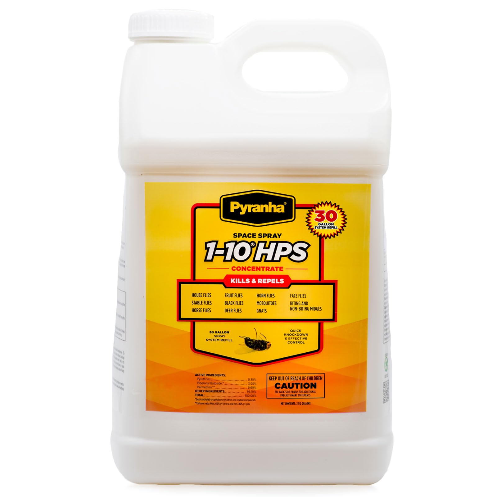 PYRANHA 1-10 HPS Concentrate Refill - 2.5 Gallon for 30 Gal Automatic Spray Systems Indoor Barn Fly Control | Repels Horn, Deer, Horse, Stable, & Face Flies, Midge