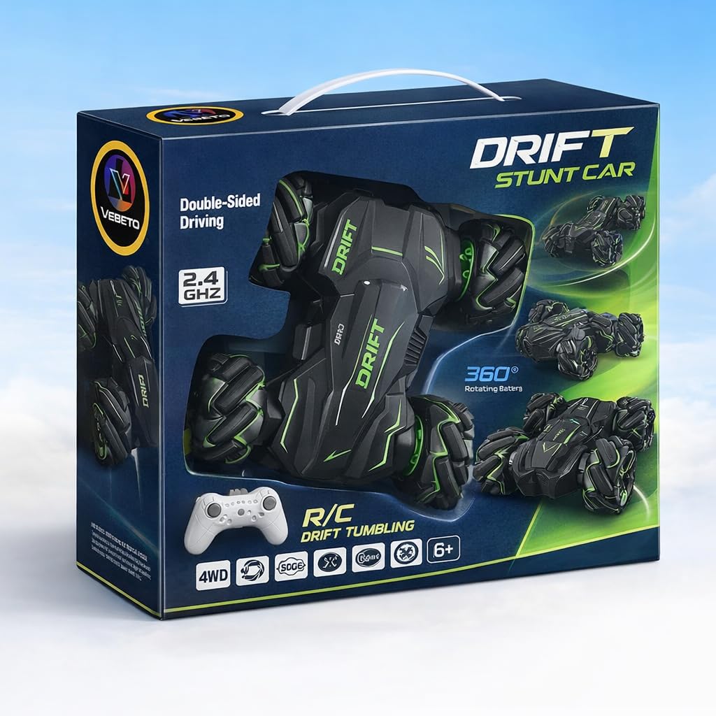 VEBETO Remote Control Drift Stunt Car Toy | 1 Year Warranty | 4x4 RC Car for Kids & Adult | High Speed Racing Car | Omni-Directional Wheels | 360° Rotation | Double Sided Driving | RGB Lights Music — Amazon image 7