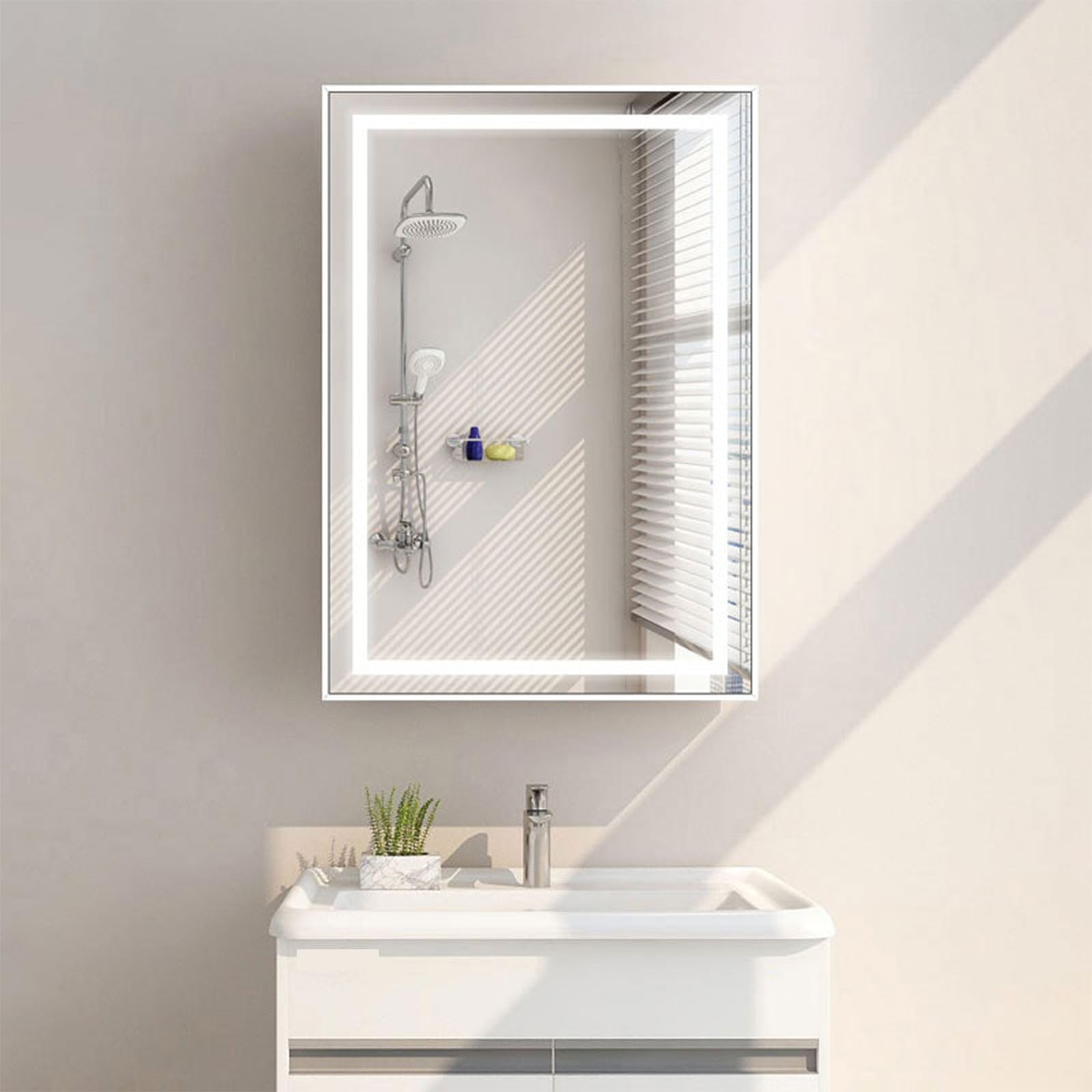 Lustro łazienkowe LED naścienne lustro kosmetyczne z podświetleniem i przednim światłem z możliwością przyciemniania 3 kolory Anti-Fog Smart Memory pionowo/poziomo (60x80cm)