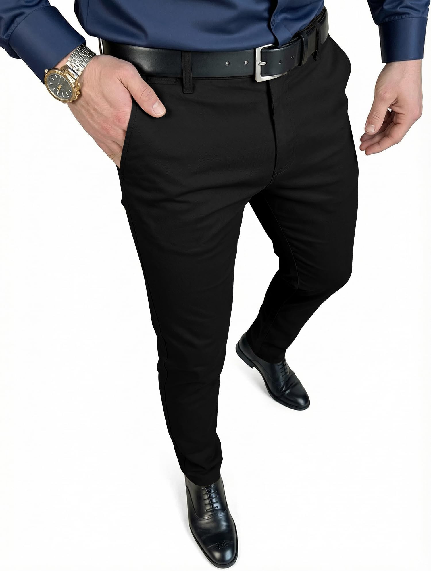 Men's Skinny Stretchy Suit Pants Slim Fit Slacks Tapered Trousers