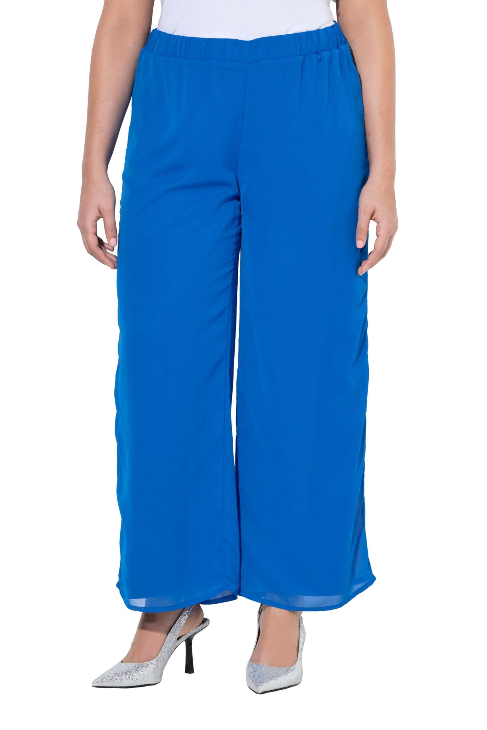 Ulla Popken Damen große Größen Übergrößen Plus Size Chiffonhose, doppellagig, weites Bein, Elastikbund 820456