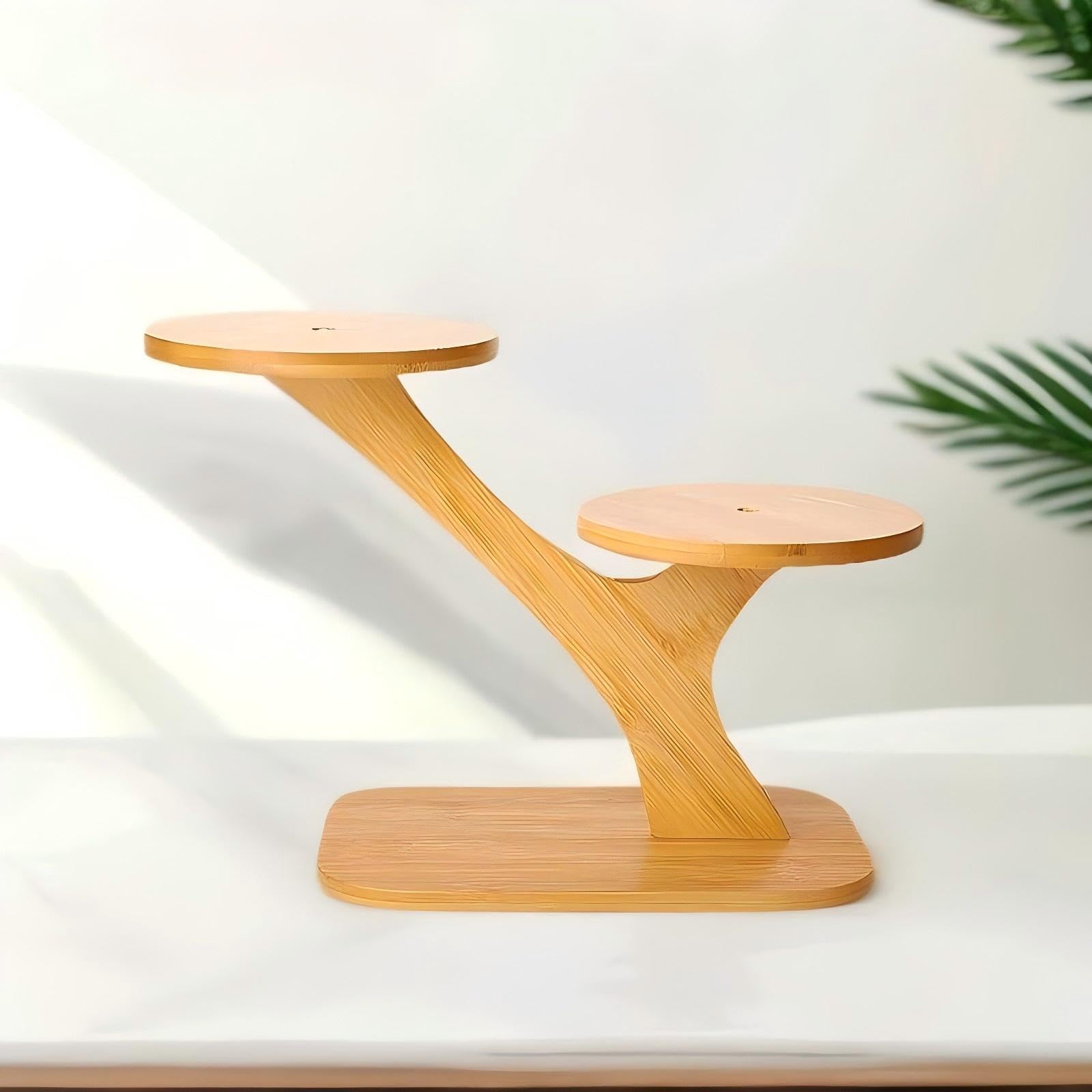 SRTFINE 2 Tiered Desk Plant Stand Bamboo Tree Plant Shelf Tabletop Succulent Herb Stand Desktop Plant Stand Indoor Plant Rack for in Living Room