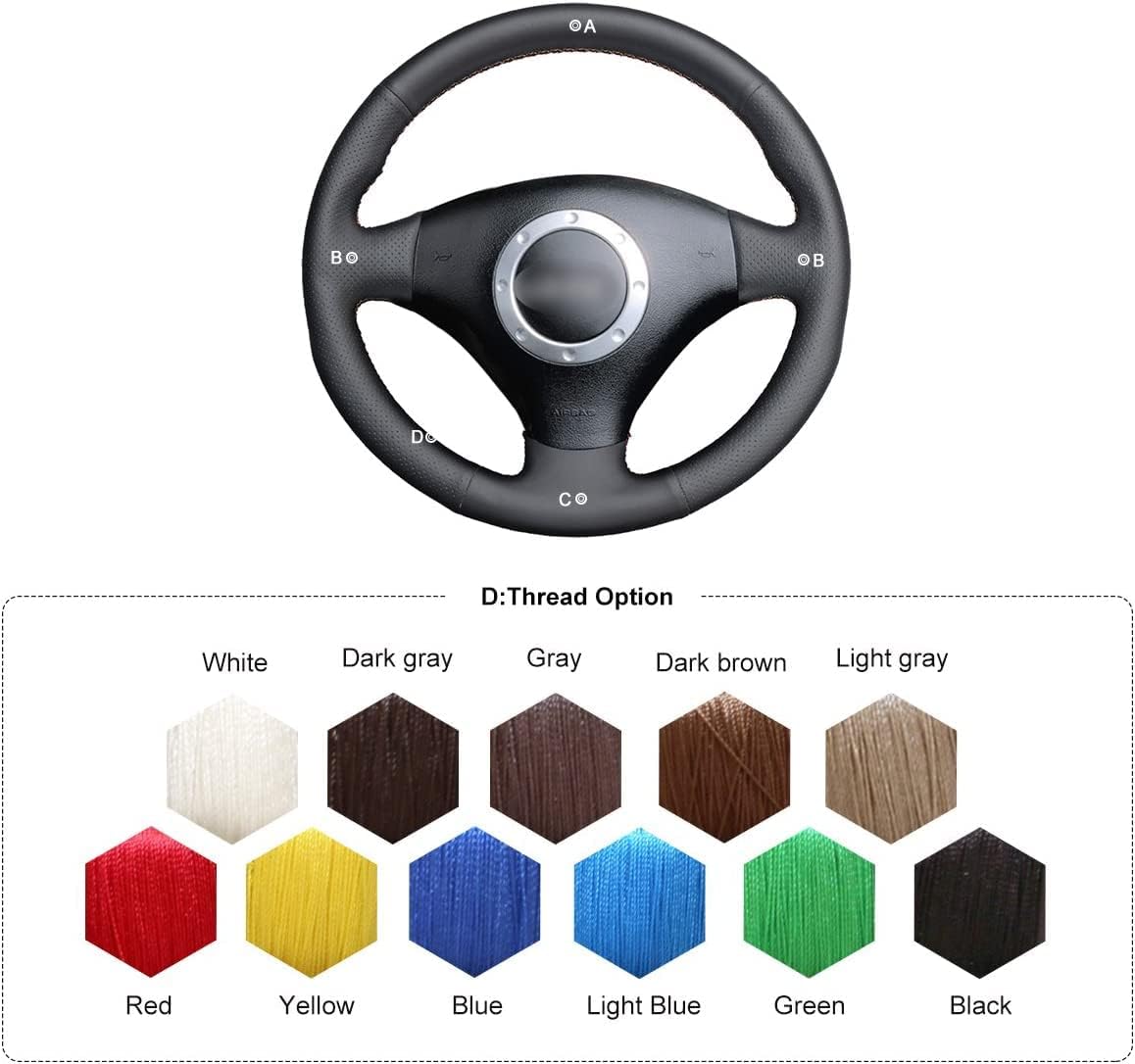 MEWANT Customized Hand-Stitched Black Artificial Leather Automotive Interior Accessories Car Steering Wheel Covers Wrap for Audi TT 1999-2005 A3 3-Spoke 2000-2003