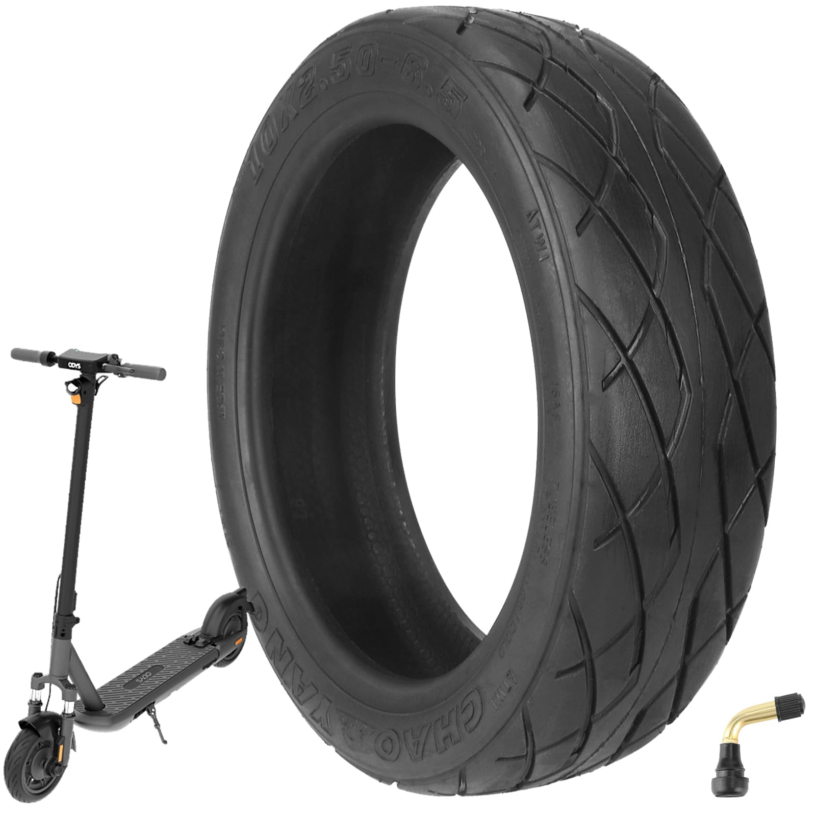 VOLOHAS 10 x 2.50-6.5 Tubeless Tyre for ODYS Neo e100 Electric Scooter - Explosion-Proof Thickened Road Wheels Replacement (Pack of 1)