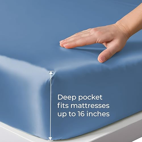 Miniatura 3 de Linenwalas - Sábana bajera de bambú orgánico, ropa de cama natural, suave y refrescante, en una bolsa de regalo (King, azul (Bahamas Blue))