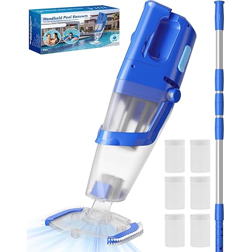Cordless Handheld Pool Vacuum Cleaner with Telescopic Pole, 26.5 GPM Powerful Suction, Longer 1H Runtime, Portable Pool Vacuums for Above Ground/Inground Pools, Hot Tubs, Spas