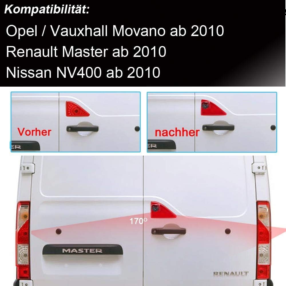 Troisième toit de voiture Feu stop Caméra de recul Feu de freinage Caméra de voiture + Rétroviseur LCD 7" de rechange pour Opel/Vauxhall Movano/Renault Master/Nissan NV400