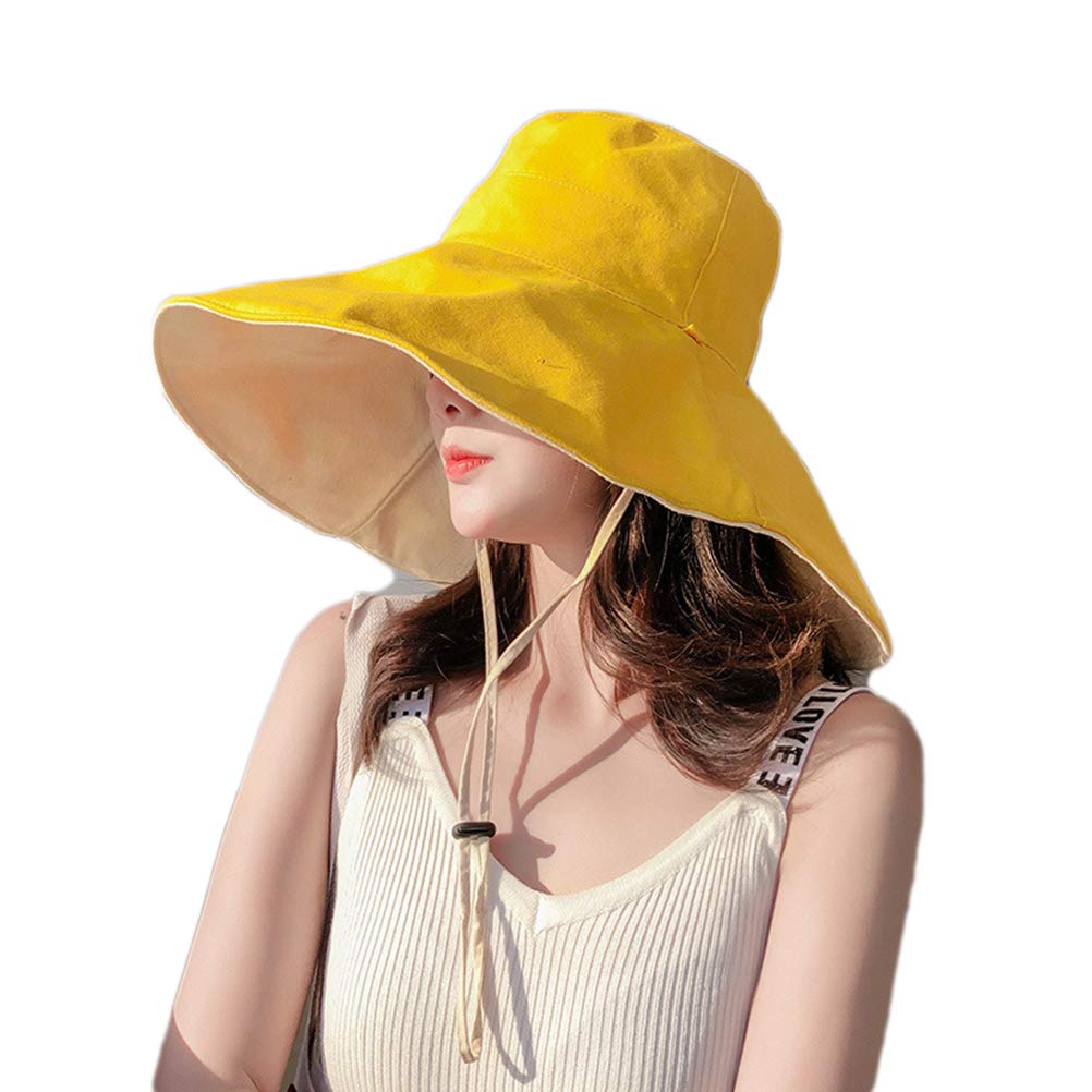 Phayee Phayee Sombrero de Pescador de ala Ancha Sol Plegable de Verano para Mujer Sombrero Anti-UV Sombrero de Playa para Mujer Sombrero de Verano con ala Ancha y cordón antitanque