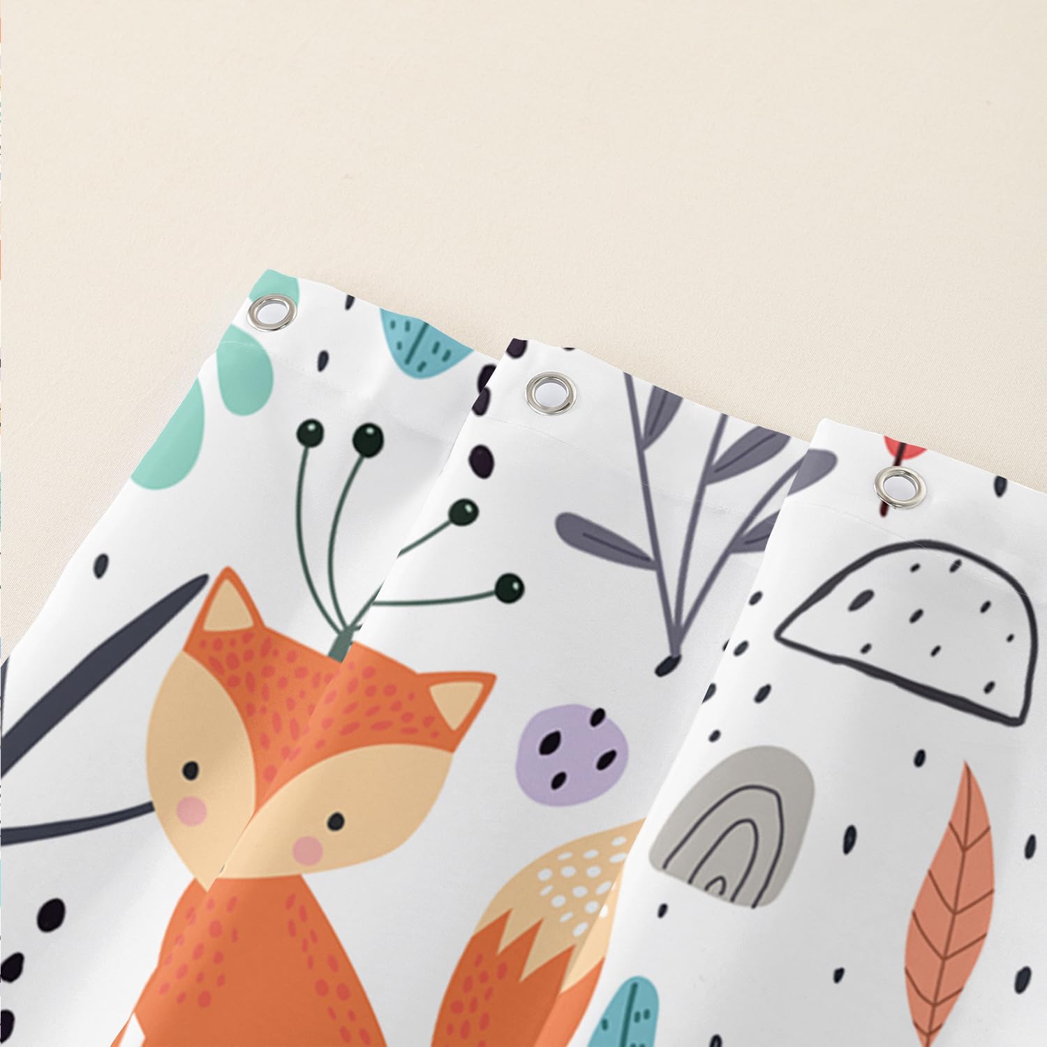 AILONEN Kawaii Fox Shower Curtain 72" W*72" H for Bathroom, Nature Forest Leaves Print, Cute Orange Fox Polyester Waterproof Curtain With 12 Hooks for Girls Kids