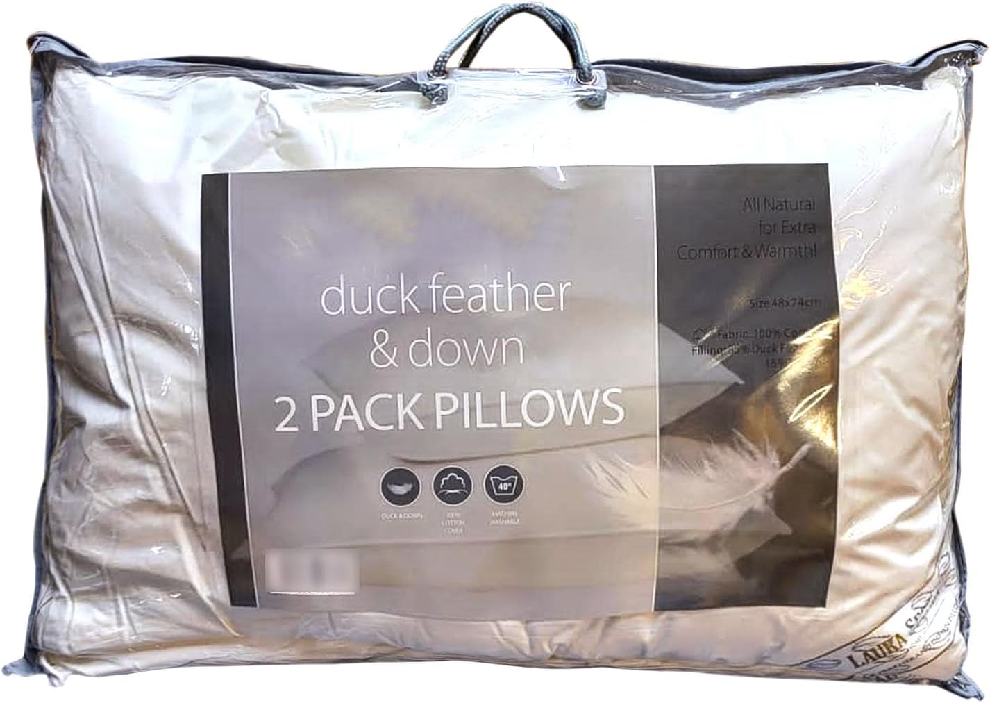 Casabella Duck Feather & Down Pillows- Luxurious Comfort for Restful Sleep-Hypoallergenic & Anti Dust Mite-2 Duck Feather Pillows UK Standard Size(48x74cm)
