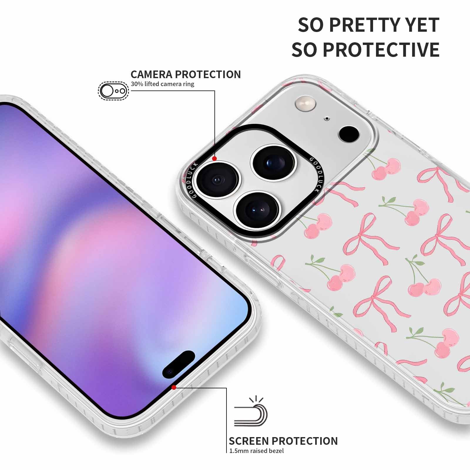 Confezione da 2 custodie per telefono per iPhone 17 Pro da 6,3 pollici, estetica trasparente con nastro rosa ciliegia a scacchi, design stampato per donne e ragazze, custodia morbida sottile