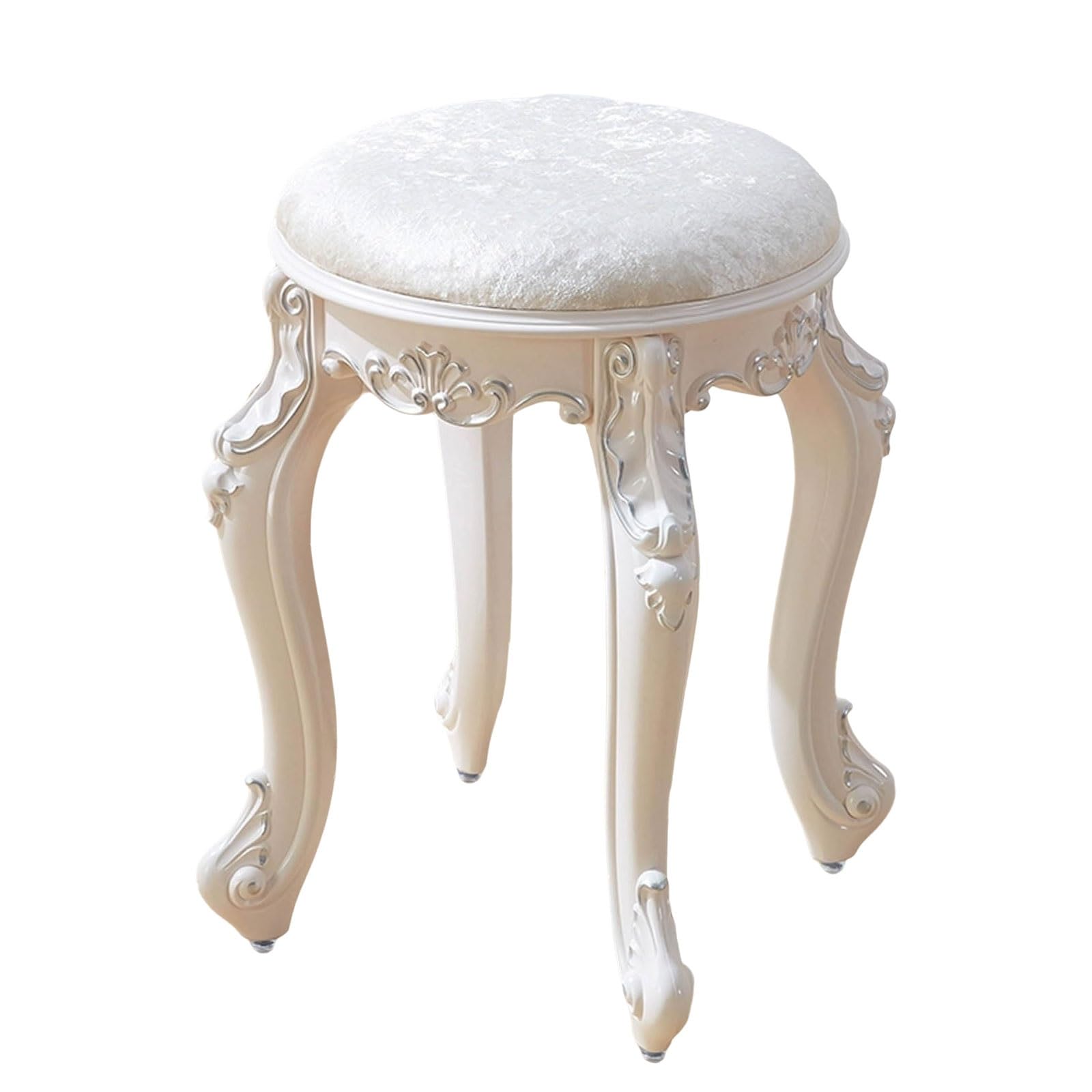 Poltrona da trucco, sa da toeletta rotonda vinta da 43 cm, sgabello da trucco imbottito, poggiapi portatile per coli spazi, in similpelle bianca con gambe arntate, ideale per ca