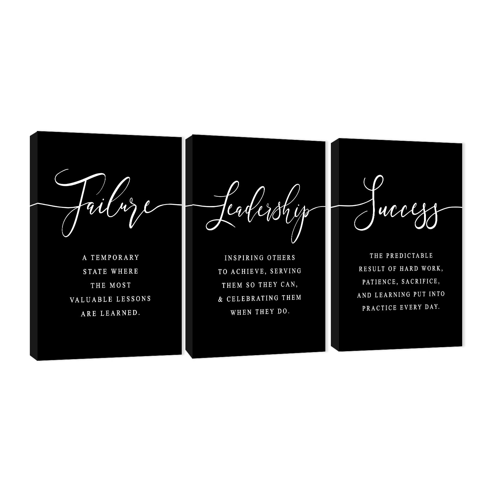 3-Panel Motivational Wall Art for Office, Inspirational Quotes Canvas Art for Home Office Wall Decor, Failure-Leadership-Success Inspiring Affirmations Positive Words for Company Decor (16”x24”x3Pcs)