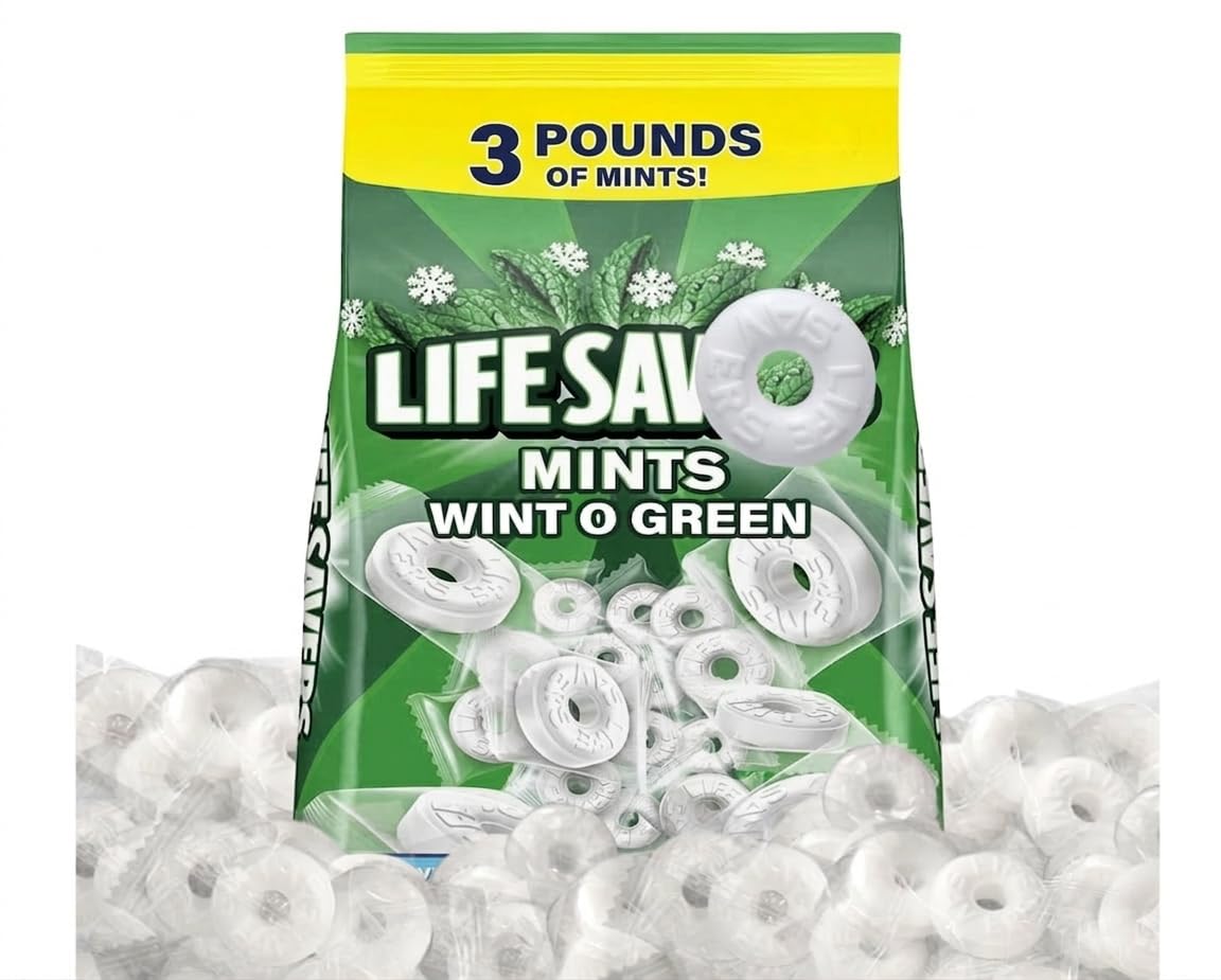 Wint-O-Green Wintergreen Mints Hard Candy, 3 lb Bulk Pack, Individually Wrapped Mint Candy, Cool Refreshing Flavor, Great for Candy Bowls, Office Candy, Parties and Events