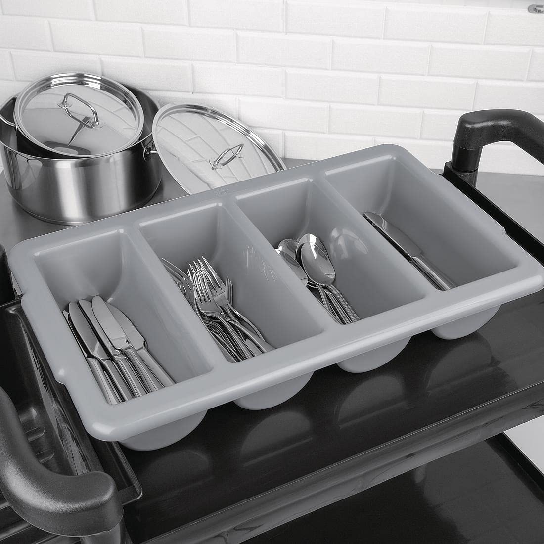 Olympia Kristallon Stapelbarer Besteckkasten aus Kunststoff – groß, grau, Größe: 100 (H) x 530 (B) x 325 (T) mm, spülmaschinenfest, J850 (Packung mit 2)