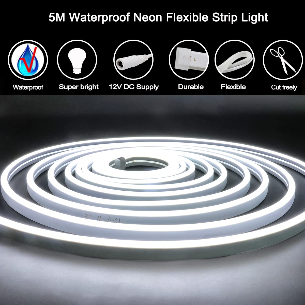 Tesfish COB LED Streifen 5m, 300 LEDs/m, 6000K Weiß – Superhell & Flexibel Für Wohnraum & Party