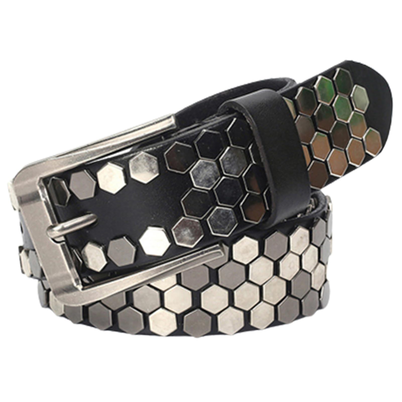 Ceinture en Cuir à Rivets Tendance Motif Clouté Style Punk Rock Boucle à Griffes Réglable Ceinture Décontractée(110cm/waist:37", Black)
