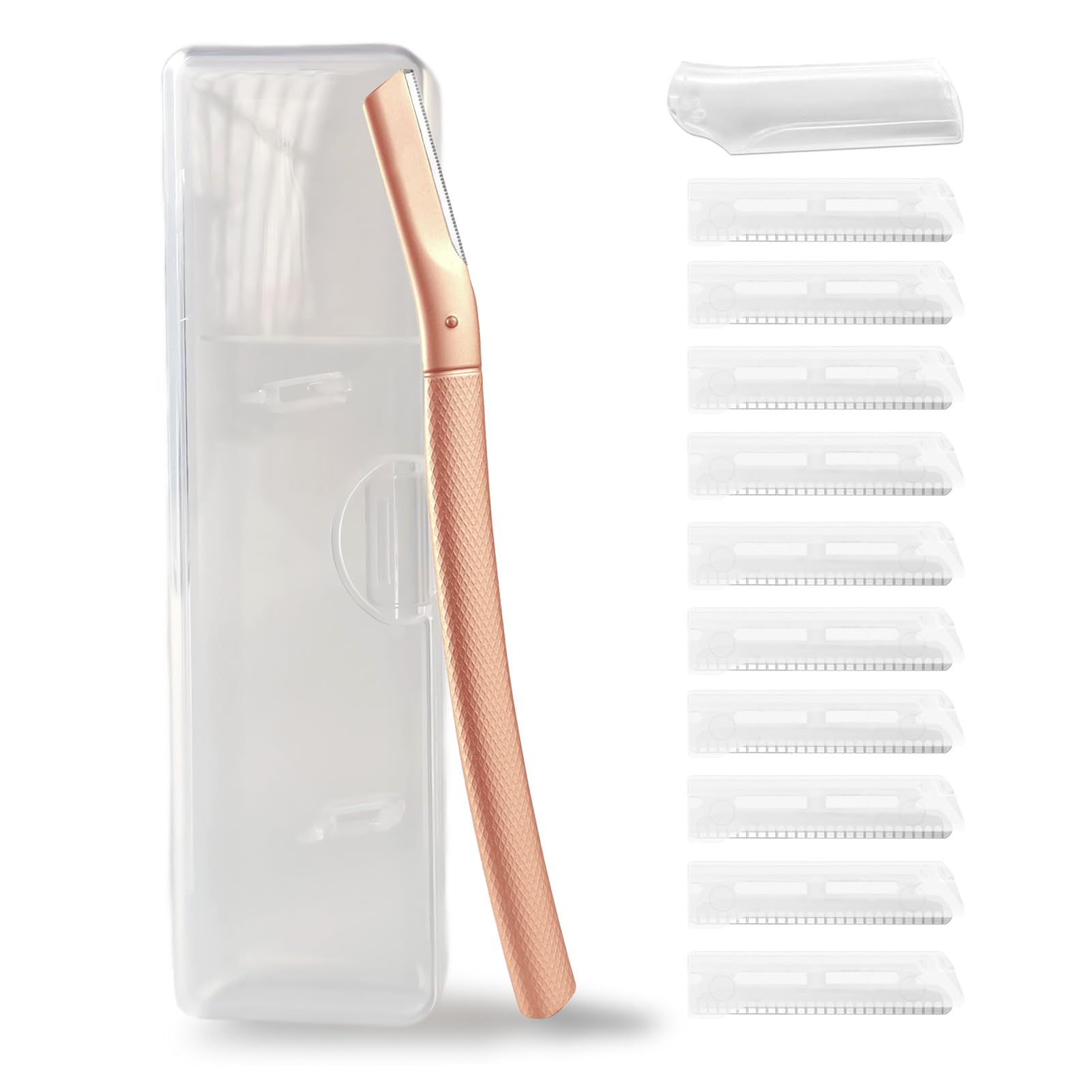 Maquinilla de afeitar para cejas con 10 cuchillas de afeitar inoxidable, depiladora facial para mujeres, rostfreies metallmaterial, cortadora de cejas y pelo de melocotón, oro rosa