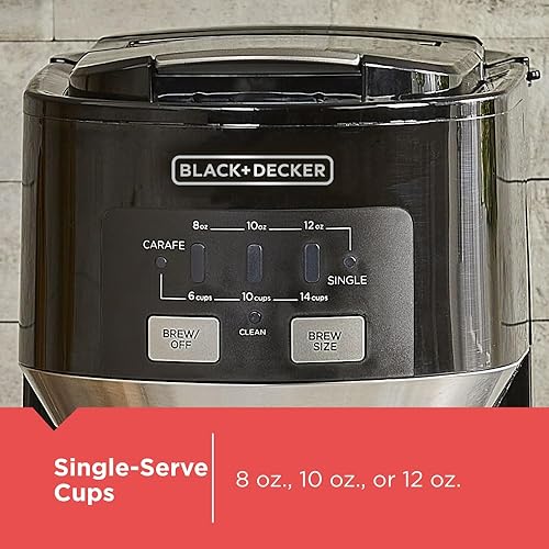 Miniatura 3 de Black+Decker Cafetera doble de 14 tazas con función de limpieza automática, diseño compacto, K-Cup y filtro de tierra reutilizable compatible con