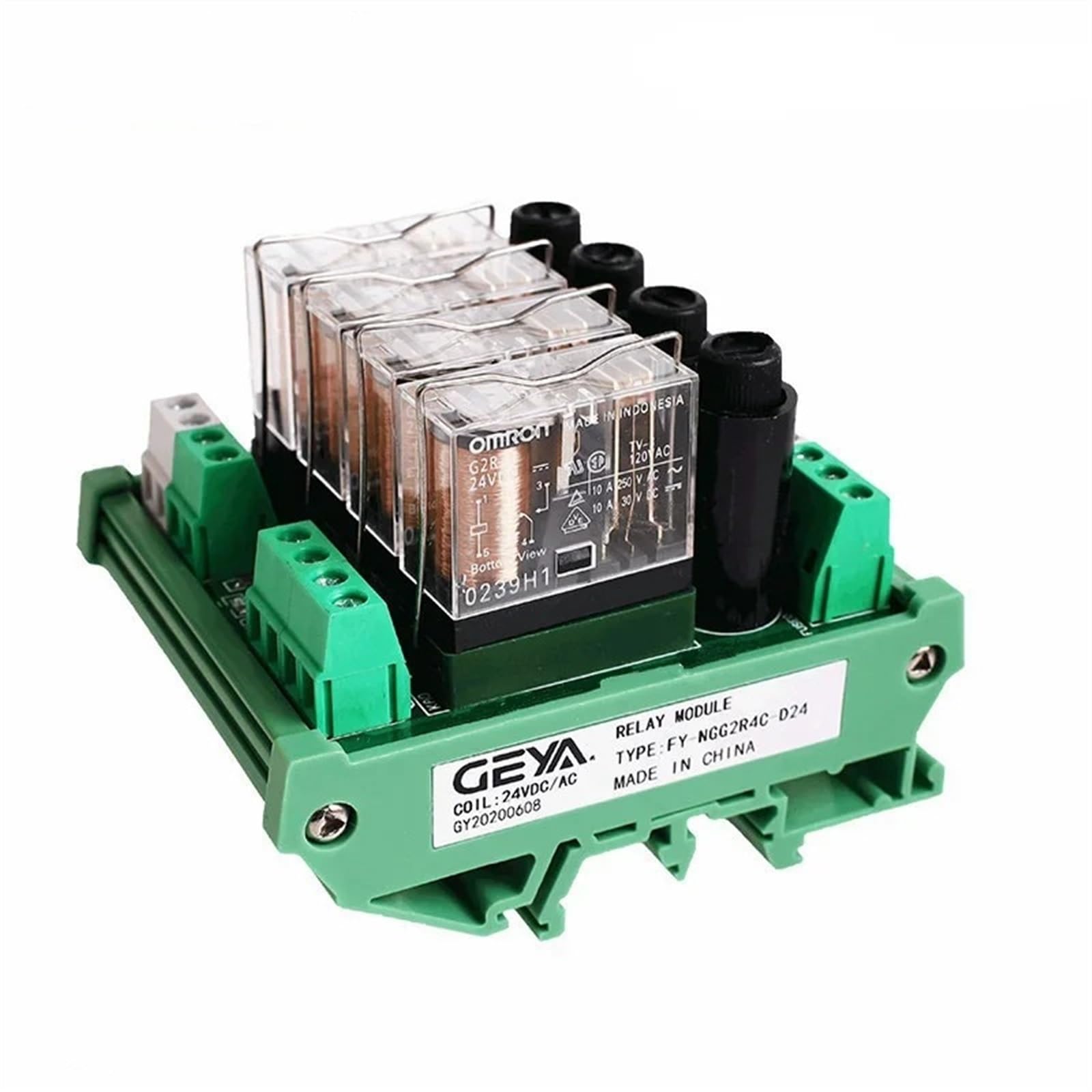4-kanałowy moduł przekaźnikowy NGG2R, płyta OM z zabezpieczeniem bezpiecznikiem, 1NO/1NC, 12 V/24 V AC/DC (FUSE-4C-12VACDC)