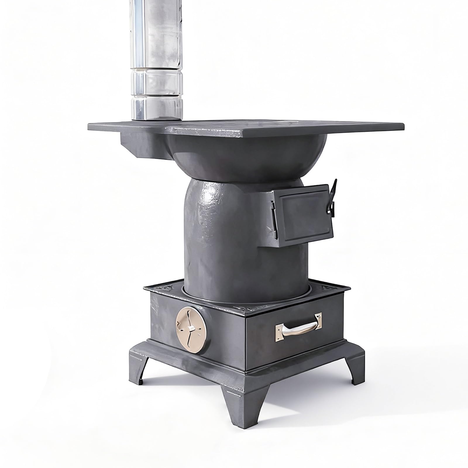 Stufa a Legna in Ghisa con Canna Fumaria Saldatura di Precisione Stufa a Razzo per Interni, Patio, Campeggio, Rifugio, Risparmio Energetico ed Efficiente(Stove+5 pipe)