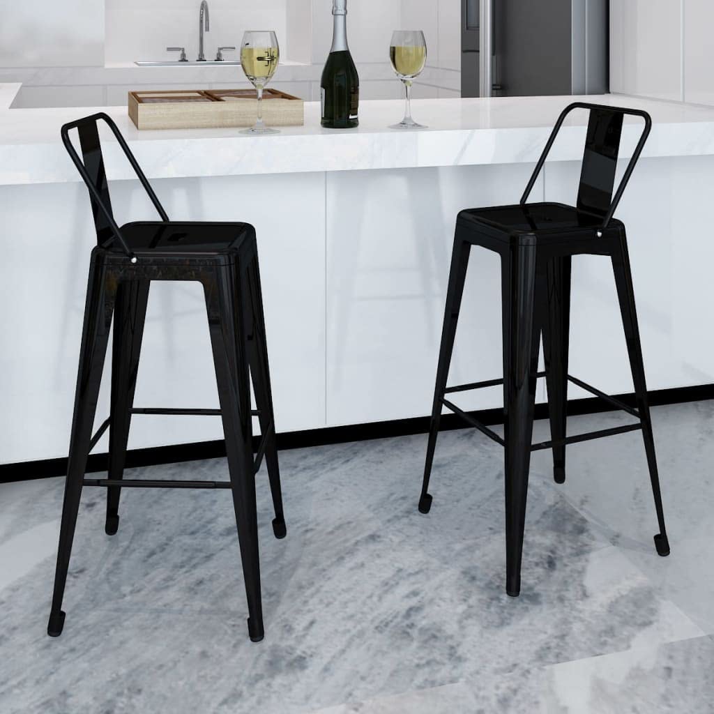 Chaise haute moderne lot de 2 tabourets de bar acier noir 43x43x101cm pour salle à manger et îlot