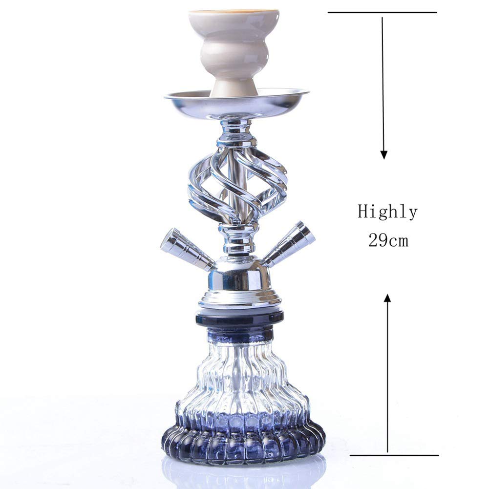 Shisha Shisha Set, Doble Tubo de Vidrio Shisha Negro Shisha Pipa con 2 Mangueras Traje de Fumador árabe Pipa de Agua Barra de cerámica Juego Completo para Bar Café