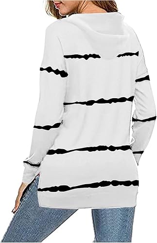 Miniatura 3 de Sudaderas con capucha para mujer estilo casual a rayas manga larga cordón de moda bloque de color ajuste holgado Rosado